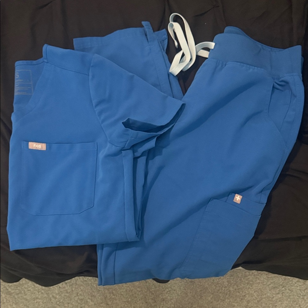 Figs Royal Blue Scrub Set with light blue Accents